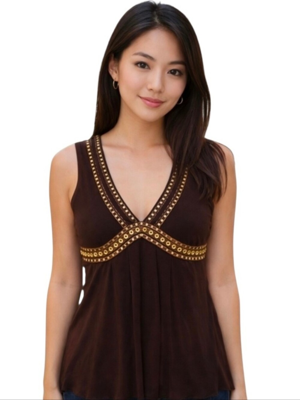 Rampage Y2K Elegant Black and Gold Embellished Baby Doll Top Size Meduim